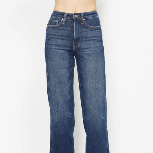 Front view of Judy Blue high-waist tummy control skinny jeans in dark wash.