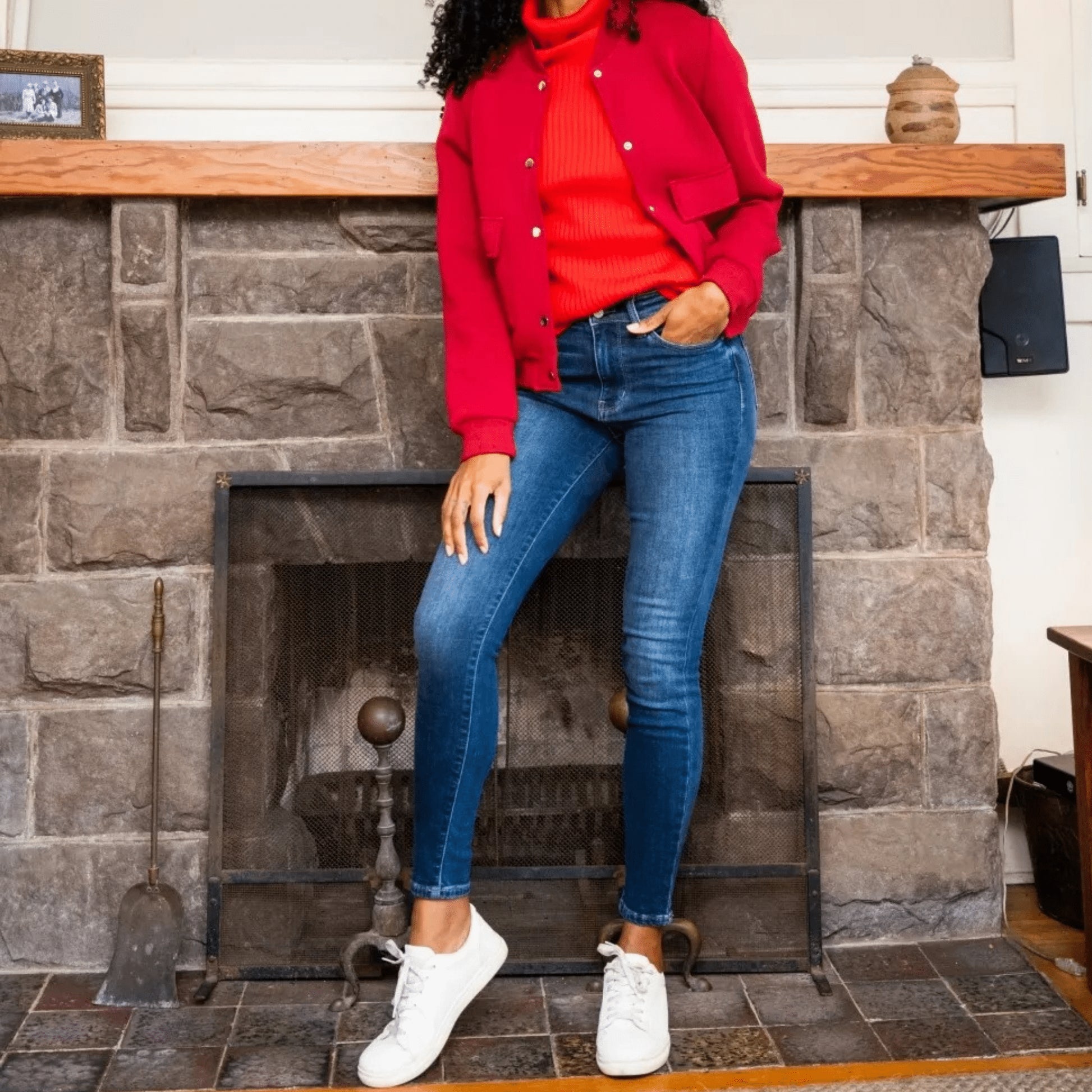 Judy Blue plus size high-waist thermal skinny jeans in a dark wash with ThermaDENIM technology.