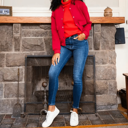 Judy Blue plus size high-waist thermal skinny jeans in a dark wash with ThermaDENIM technology.