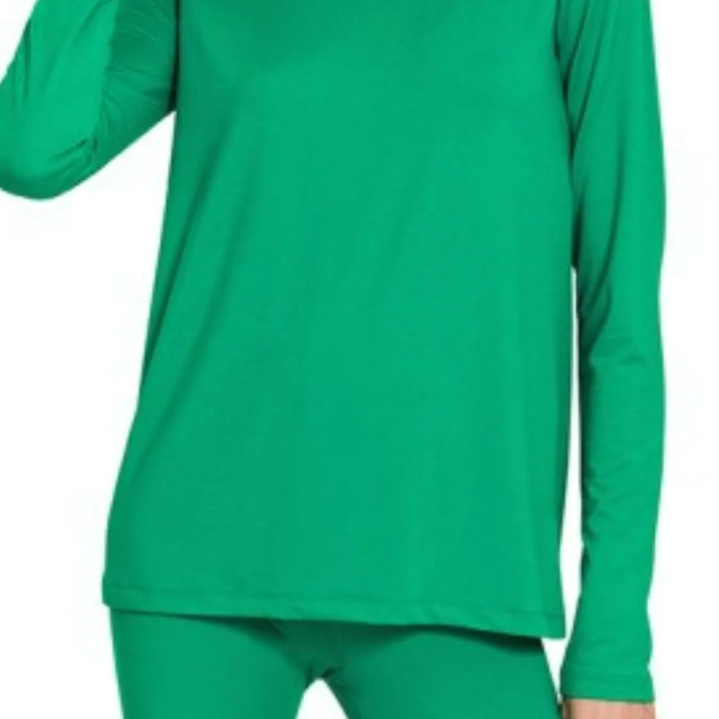 Lifestyle view of the K Green top and leggings set styled for an effortless boutique aesthetic.