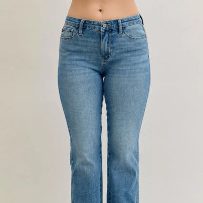 Front view of Judy Blue mid-rise slim bootcut jeans showing the flattering fit.
