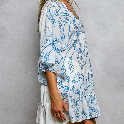 POL ivory multi floral tiered ruffle dress in 100% cotton — side perspective.