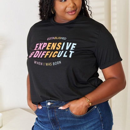 Close-up of the bold white "Simply Love" slogan printed on a black shirt.