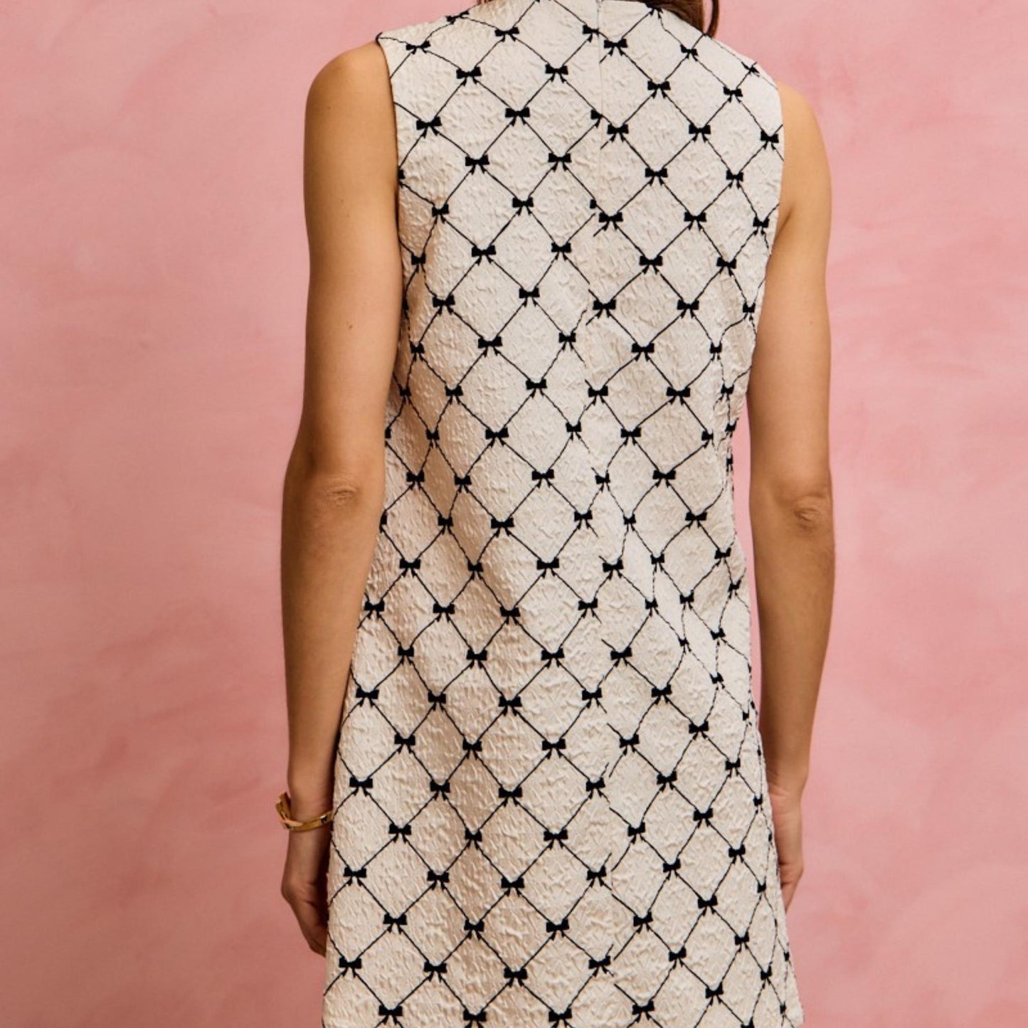 SO ME ivory black scalloped side mini dress — back view.