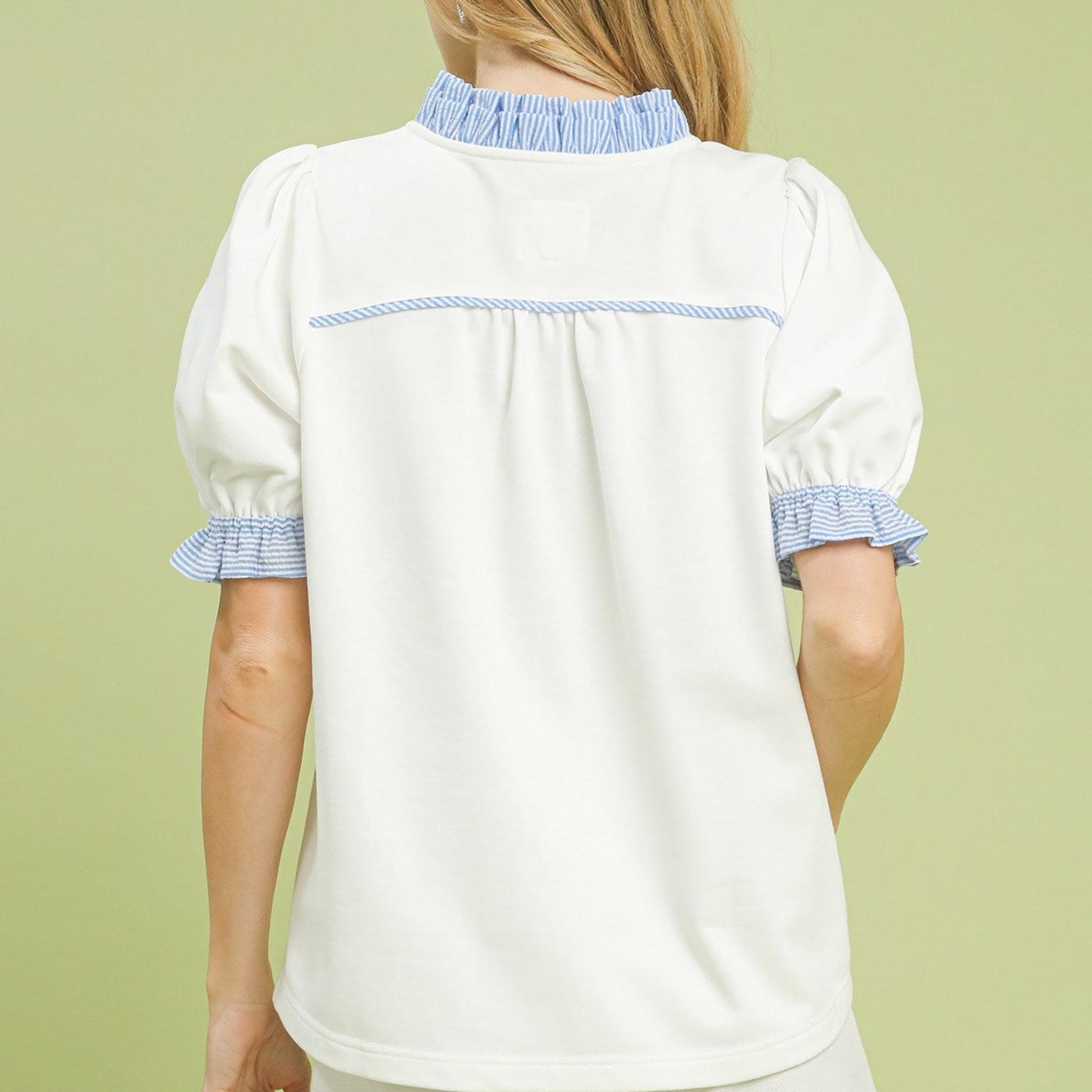 Back view of the Umgee Off White French Terry top showing the relaxed, comfortable fit.