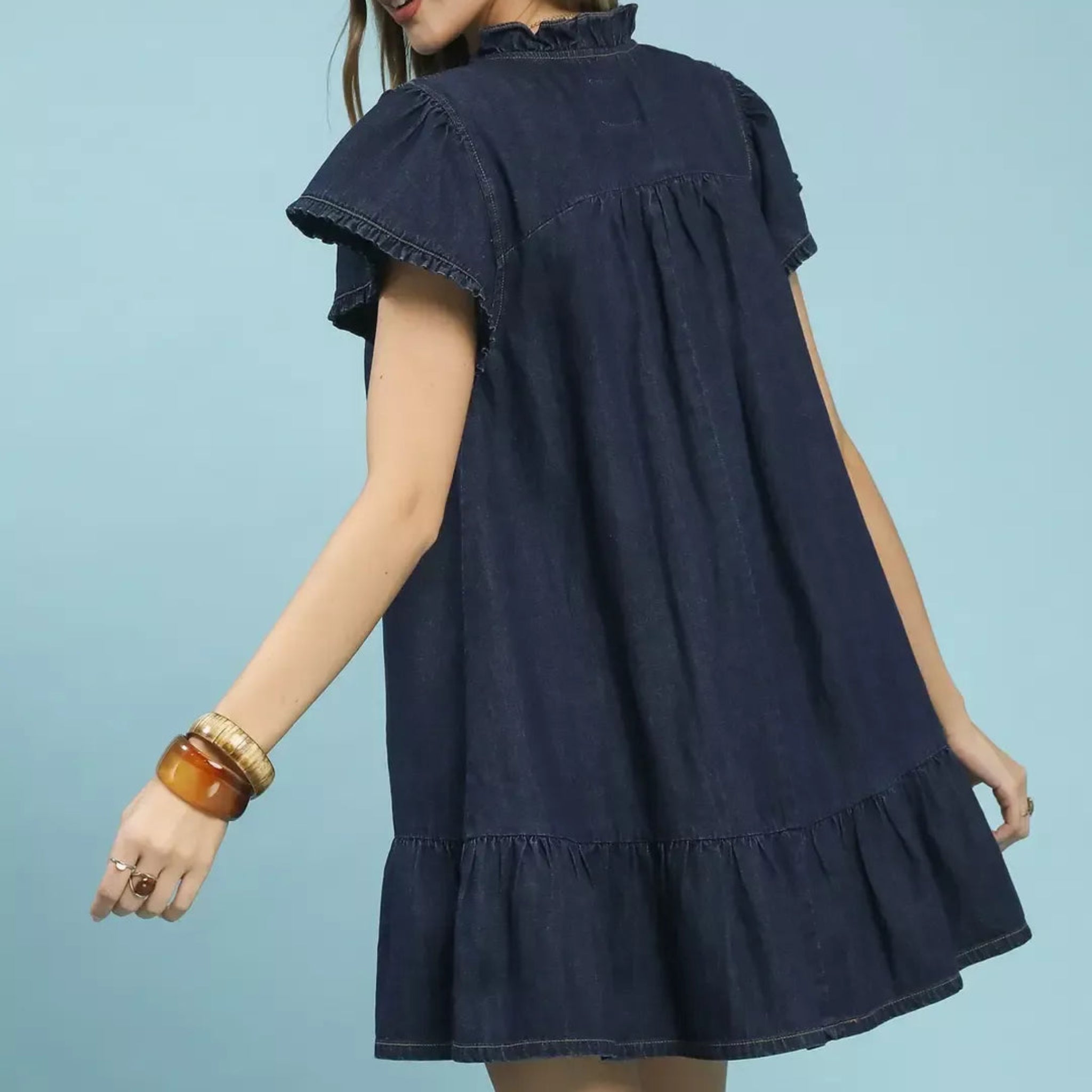 Umgee Ruffled Washed Denim Dress