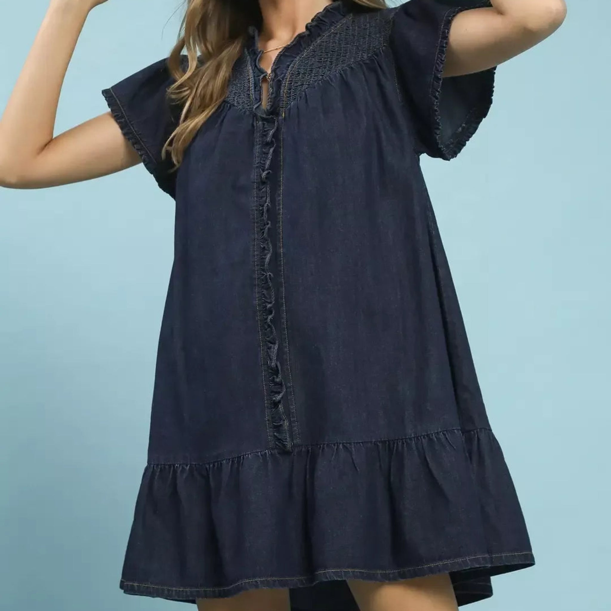 Umgee Ruffled Washed Denim Dress
