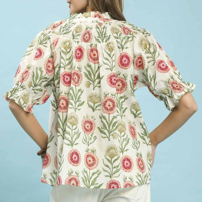 Back view of the Umgee floral button-front top showing the relaxed, flowy fit.