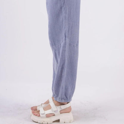 Very J washed gauze cargo pants showing side utility pocket detail.