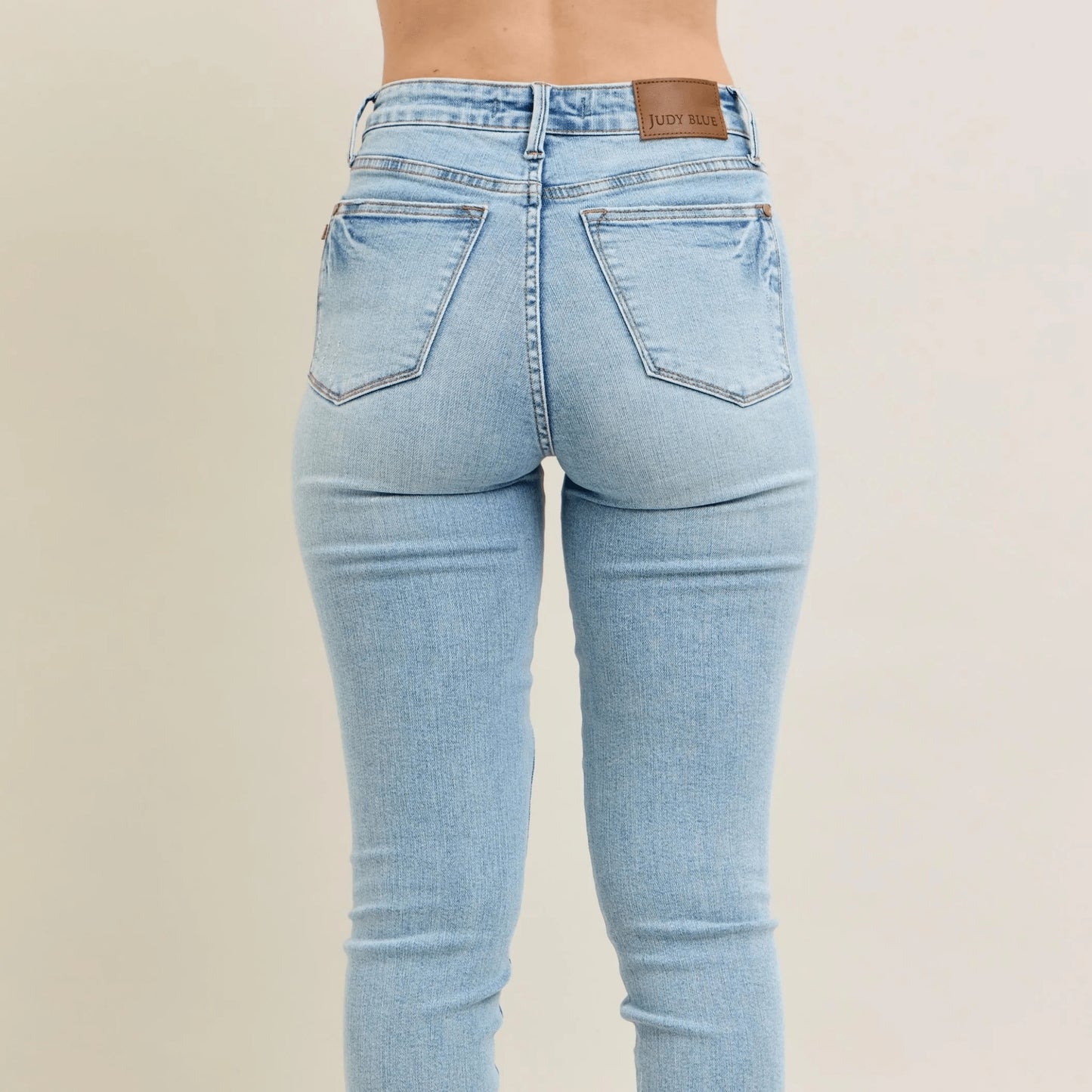 Back view of Judy Blue skinny jeans showing the flattering pocket placement.