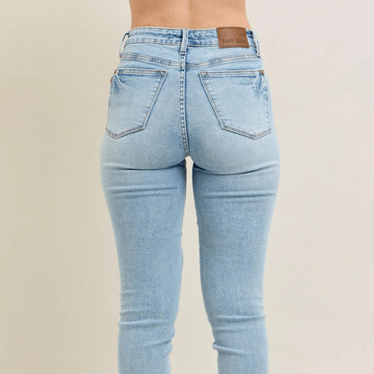 Back view of Judy Blue skinny jeans showing the flattering pocket placement.