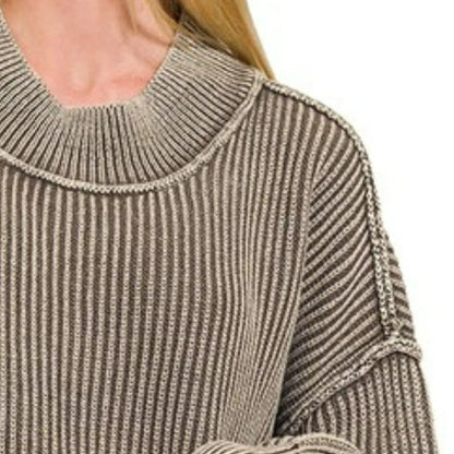 Detailed shot of the high-quality 100% cotton fabric and realistic vintage mocha wash.