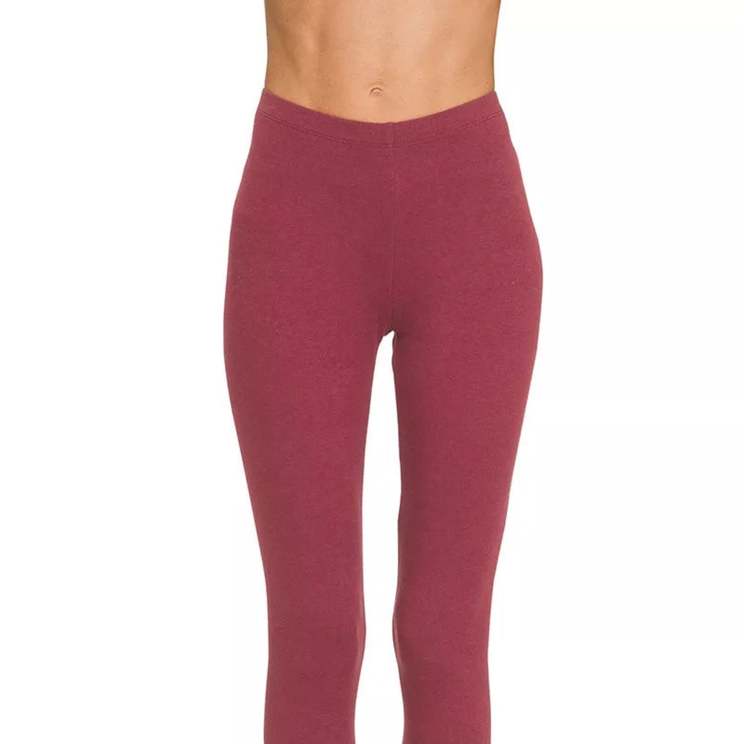 Front view of the Zenana Premium Cotton Full Length Leggings in Cabernet.
