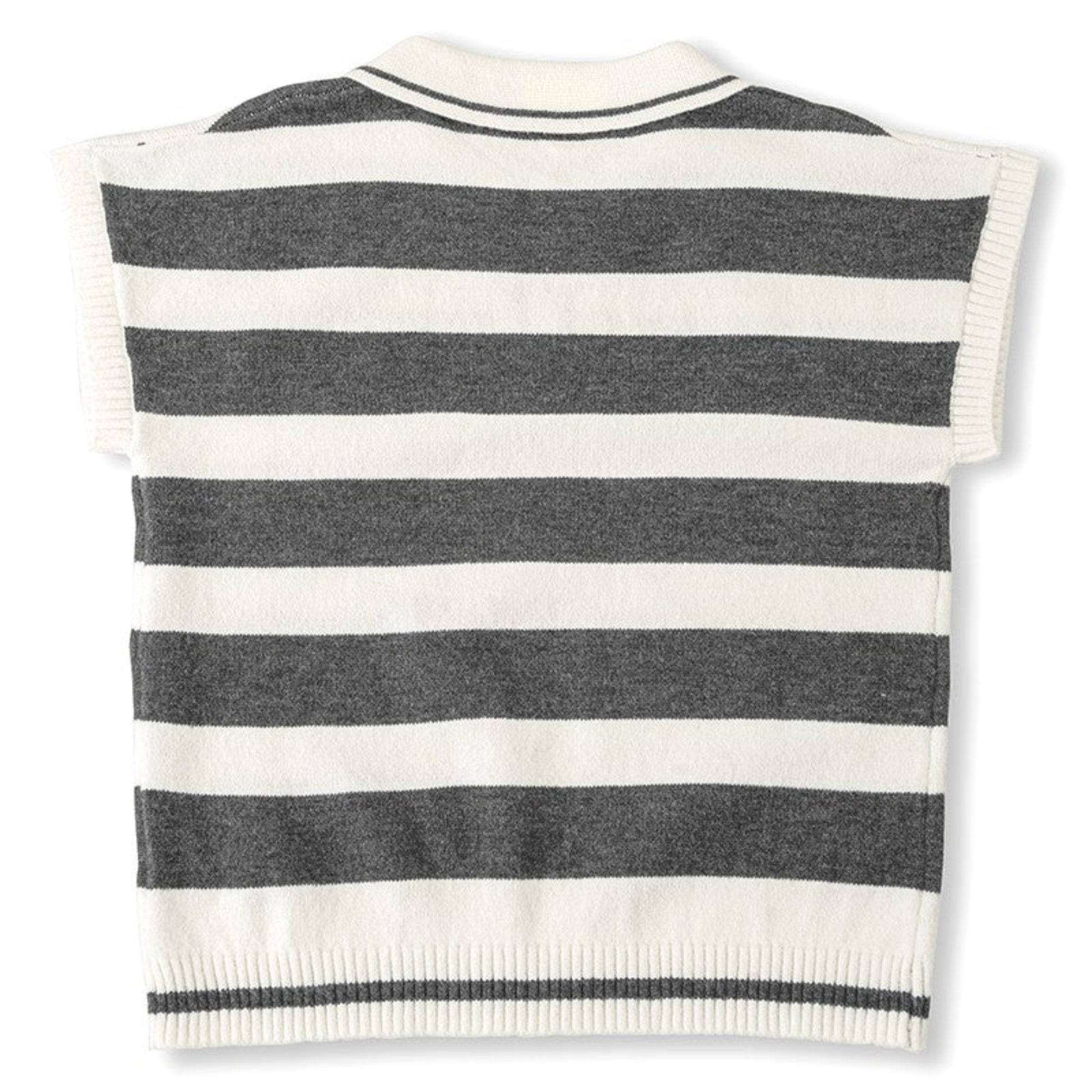 Back view Striped sweater vest with black and white stripes on a white background