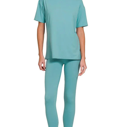 Front view of Zenana Brushed Microfiber Loungewear Set in Dusty Teal.