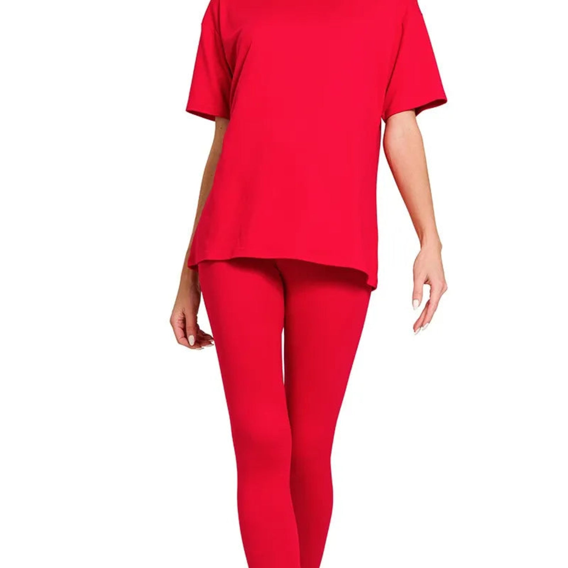 Front view of Zenana Plus Size Brushed Microfiber Loungewear Set in Ruby.